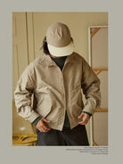 USAGE Jacquard Check Harrington Jacket in Beige - On Male Model