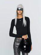 SMFK Plush Mini Handbag in Black - On Female Model