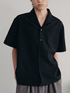 JCAESAR STUDIO Seagull Collar Leaf Jacquard Shirt in Black - On Male Model