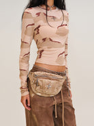 SMFK Distressed Denim Waist Bag in Denim - On Female Model