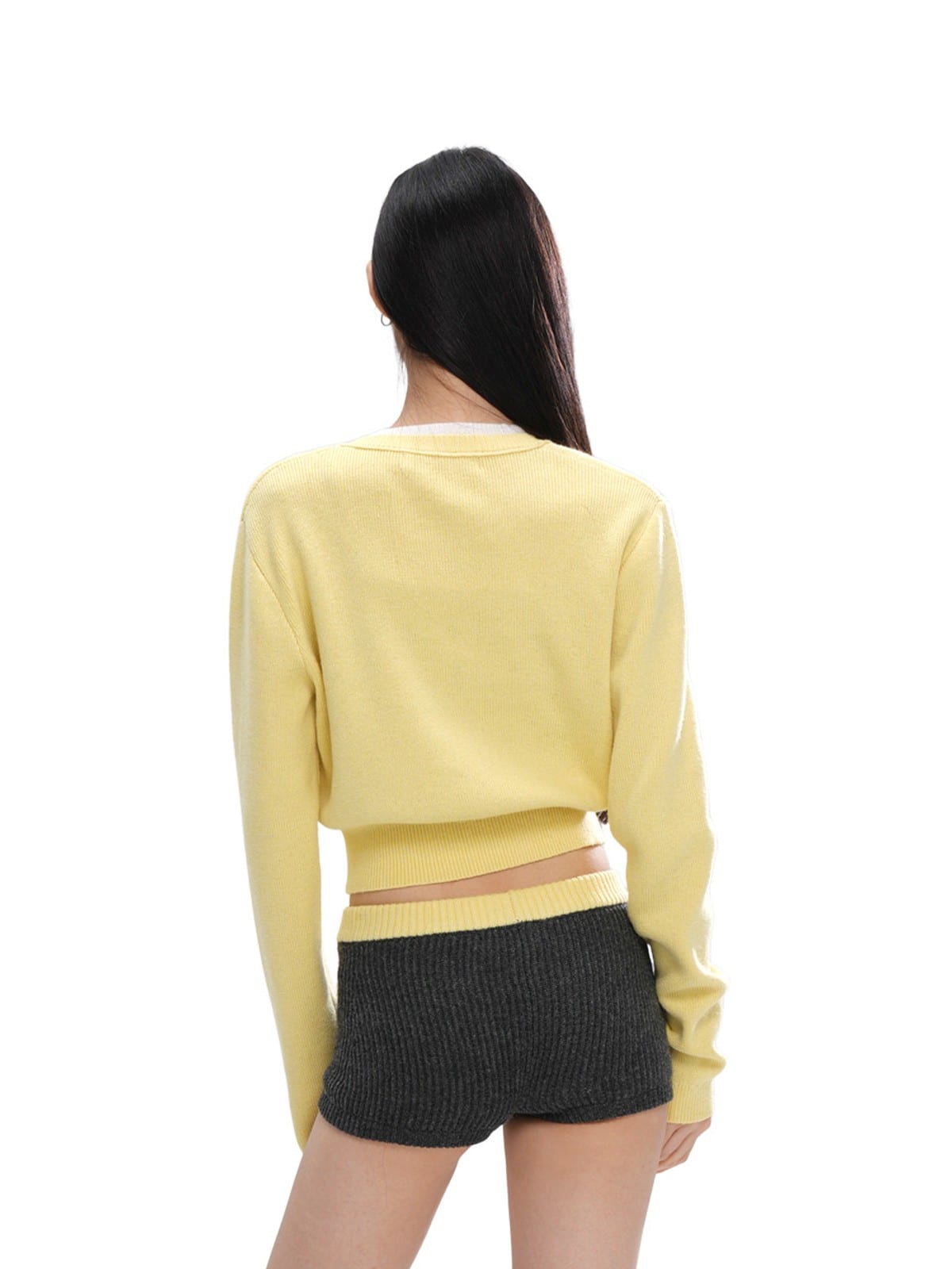 SweetChilling Colorblock Ribbed Knit Shorts in Gray - On Model