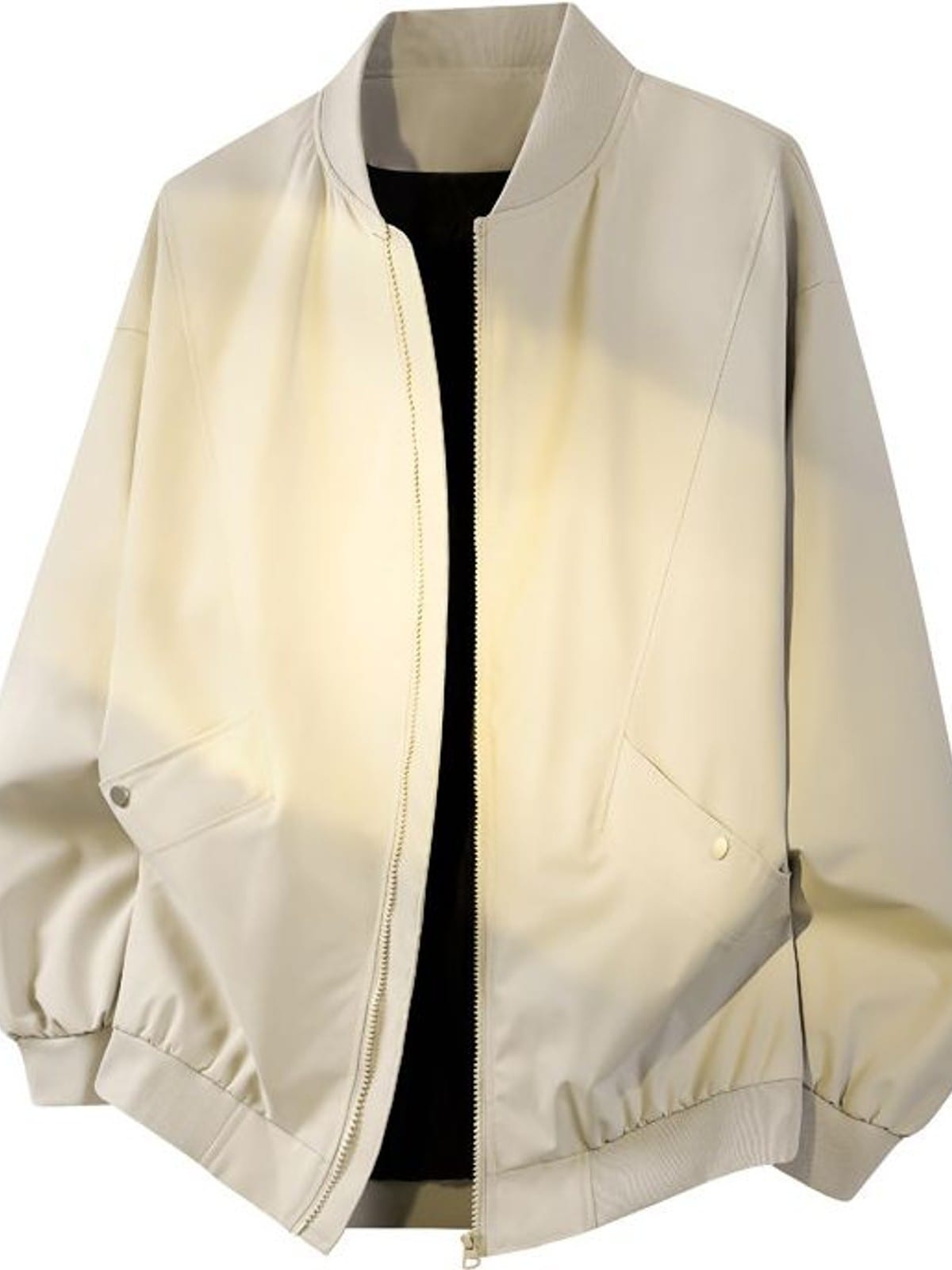 MEDM Stand Collar Zip Up Windbreaker in Beige