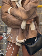 SweetChilling Vintage Faux Shearling Cropped Jacket in Brown - On Model