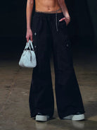 SMFK Garment Dyed Drawstring Cargo Pants in Black - On Female Model