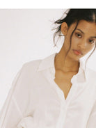 SweetChilling Wrap Hem Cropped Shirt in White - On Female Model