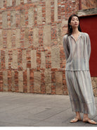 TEASEL Printed Lyocell Shirt Skirt Set in Blue - On Female Model