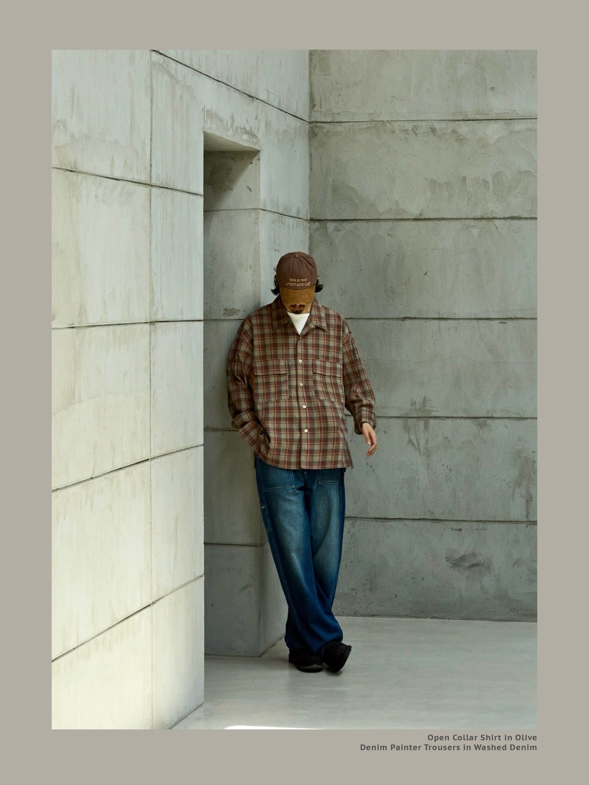 USAGE Washed Crinkle Plaid Open Collar Shirt in Orange - On Male Model