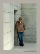 USAGE Washed Crinkle Plaid Open Collar Shirt in Orange - On Male Model