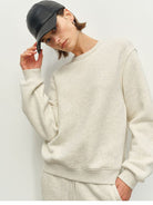 MSBEAST Fleece Lined Cotton Sweatshirt Pants Set in Beige - On Female Model