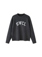 SweetChilling Relaxed Letter Jacquard Sweater in Dark Gray