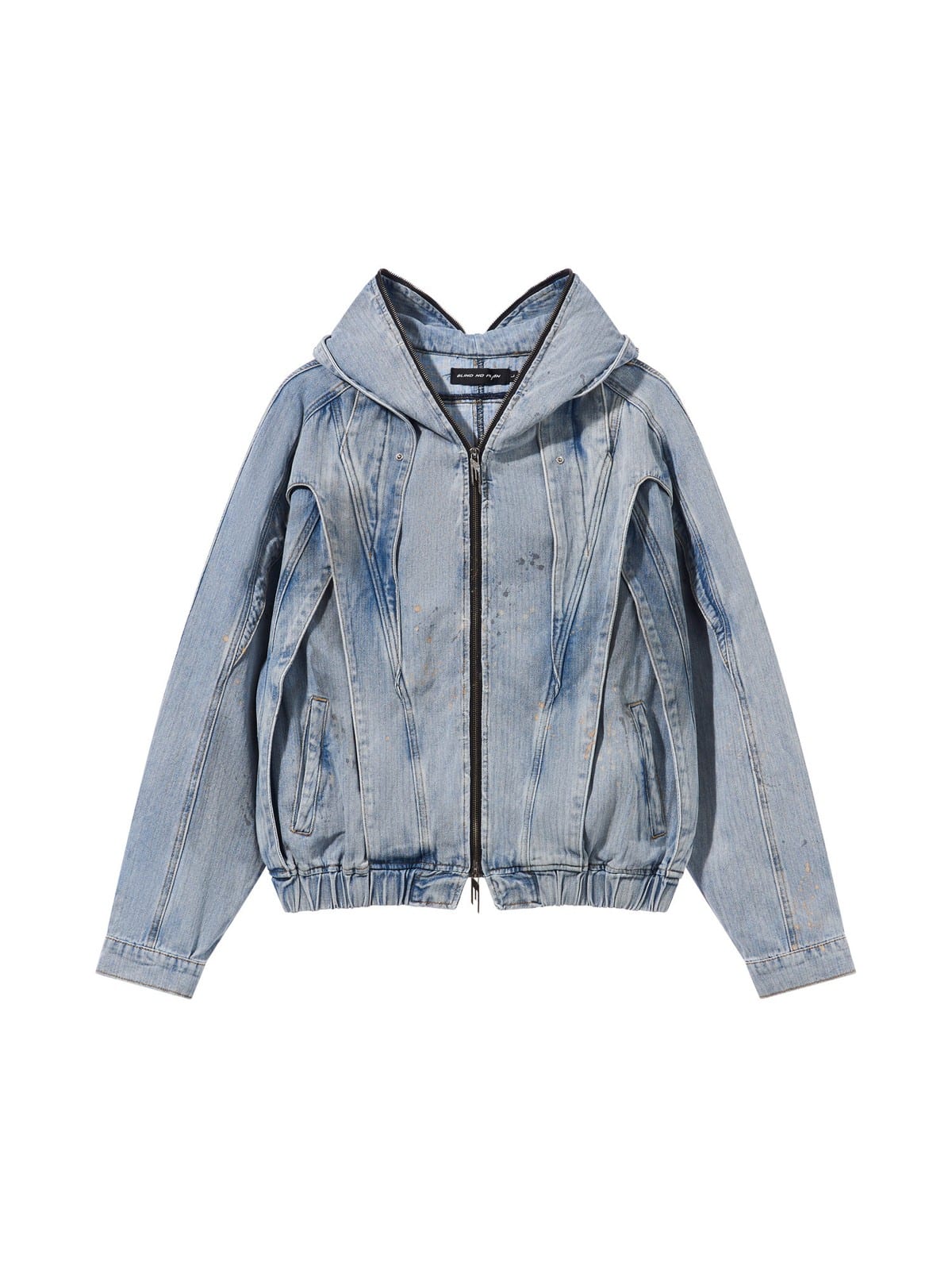 BLINDNOPLAN Mud Dyed Ink Splash Masked Hooded Jacket in Blue