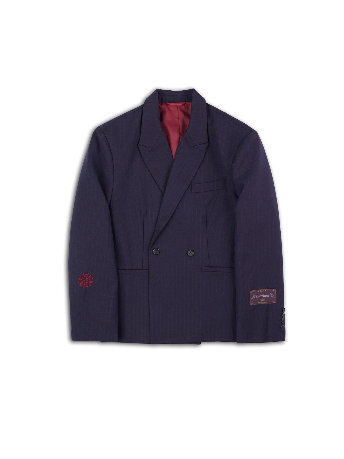 SOD Striped Double Breasted Wool Blend Blazer in Navy Blue