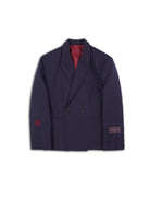 SOD Striped Double Breasted Wool Blend Blazer in Navy Blue