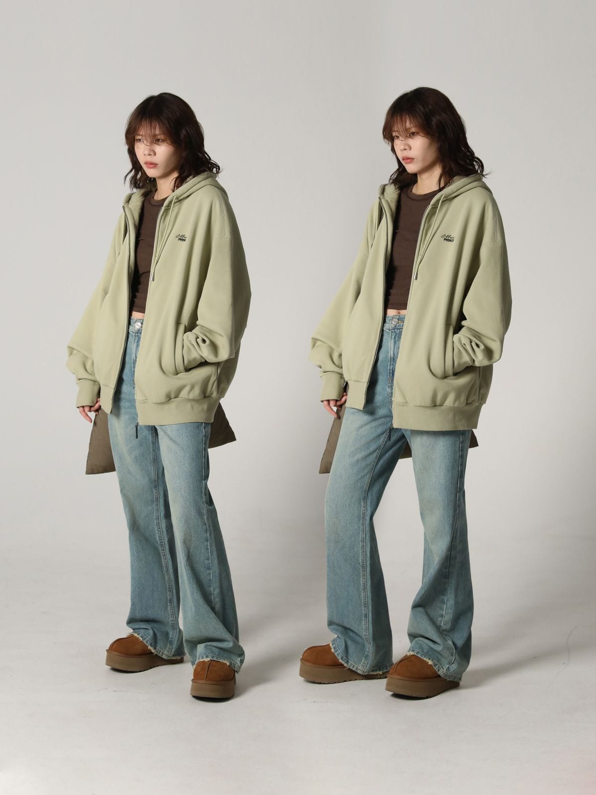 MASONPRINCE High Waisted Distressed Flared Jeans in Denim - On Female Model