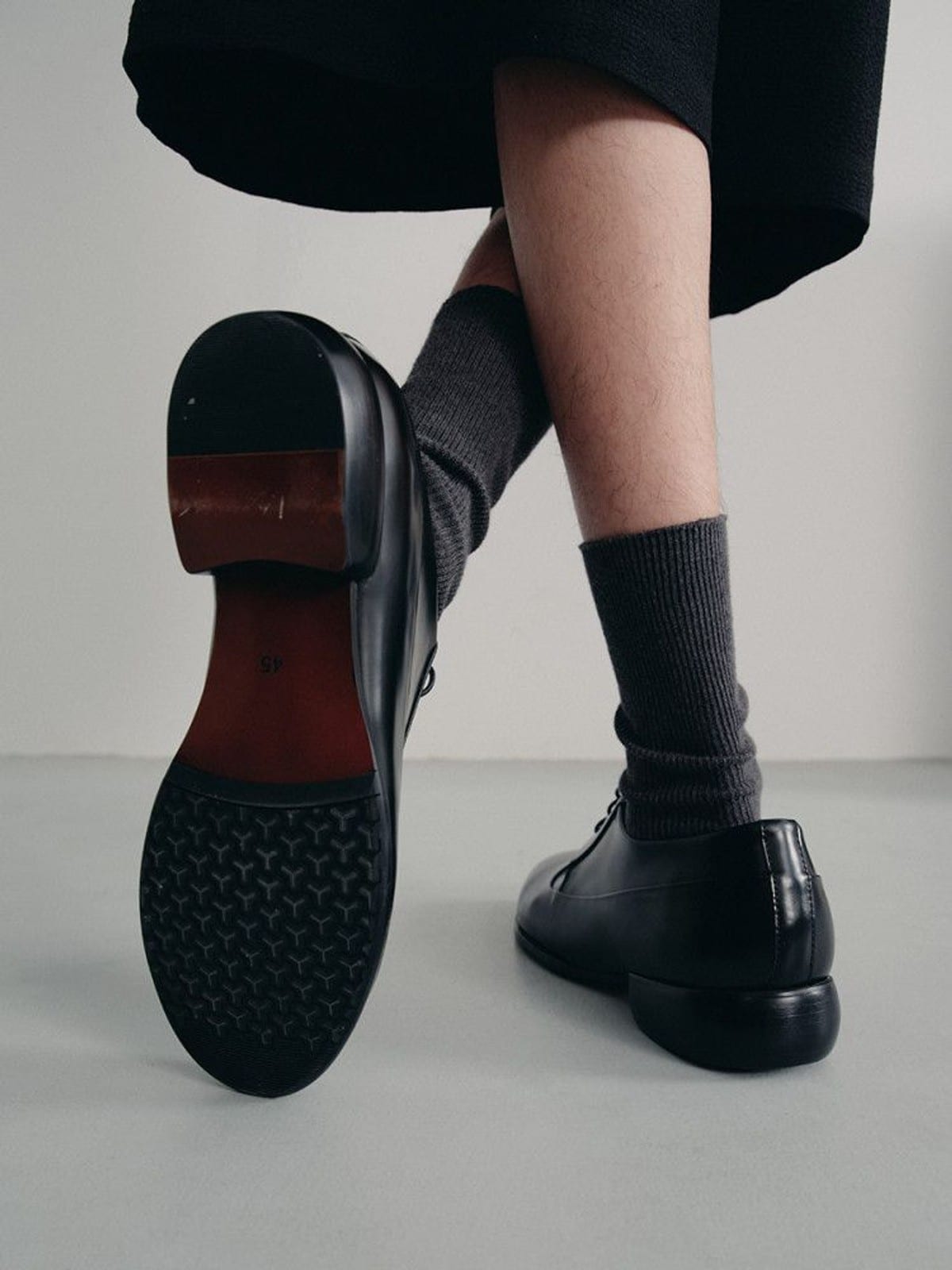 JCAESAR STUDIO Cowhide Leather Derby Shoes in Black - On Model