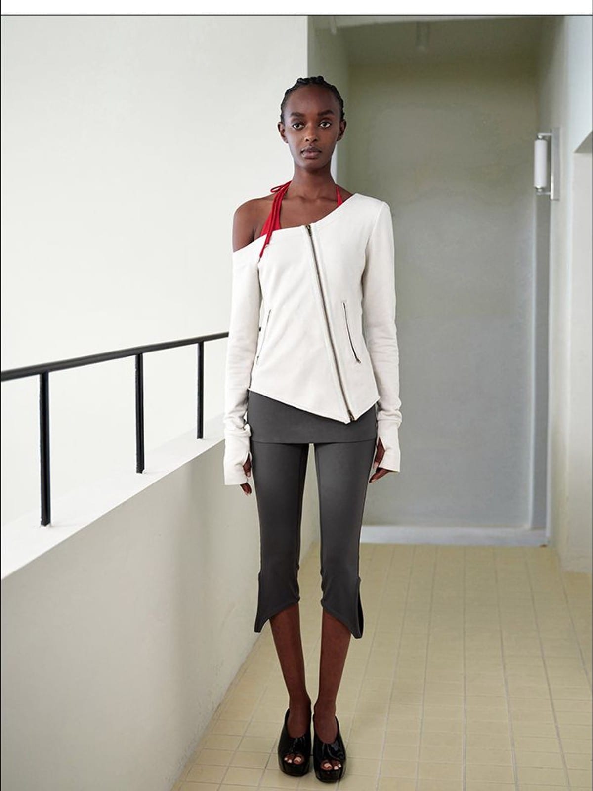 RARELY ALIKE Asymmetric Off Shoulder Sweatshirt in White - On Female Model