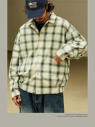 USAGE Gradient Plaid Cotton Blouson in Off-White - On Male Model