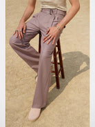 Retro 21 Pleated Straight Leg Trousers in Beige - On Male Model