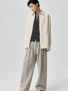 SIMPLE PROJECT Lyocell Cotton Pocket Work Shirt in Cream - On Male Model