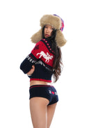 SweetChilling Ribbed Wool Blend Knit Shorts in Navy Blue - On Female Model
