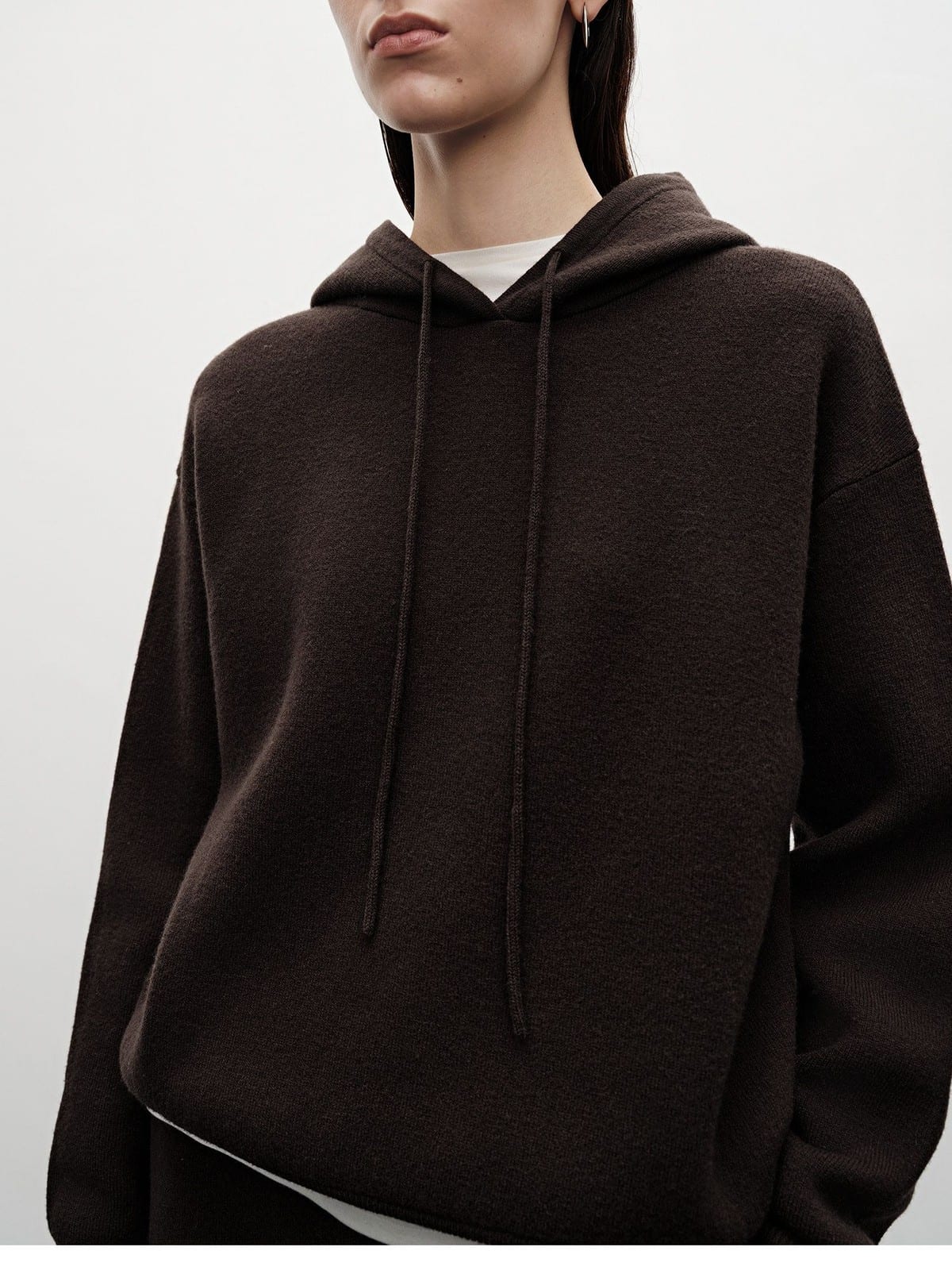 MSBEAST Merino Wool Hoodie Jogger Set in Brown - On Female Model
