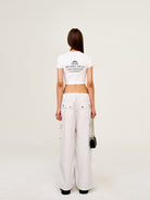 SMFK Wide Leg Parachute Cargo Pants in Gray - On Female Model