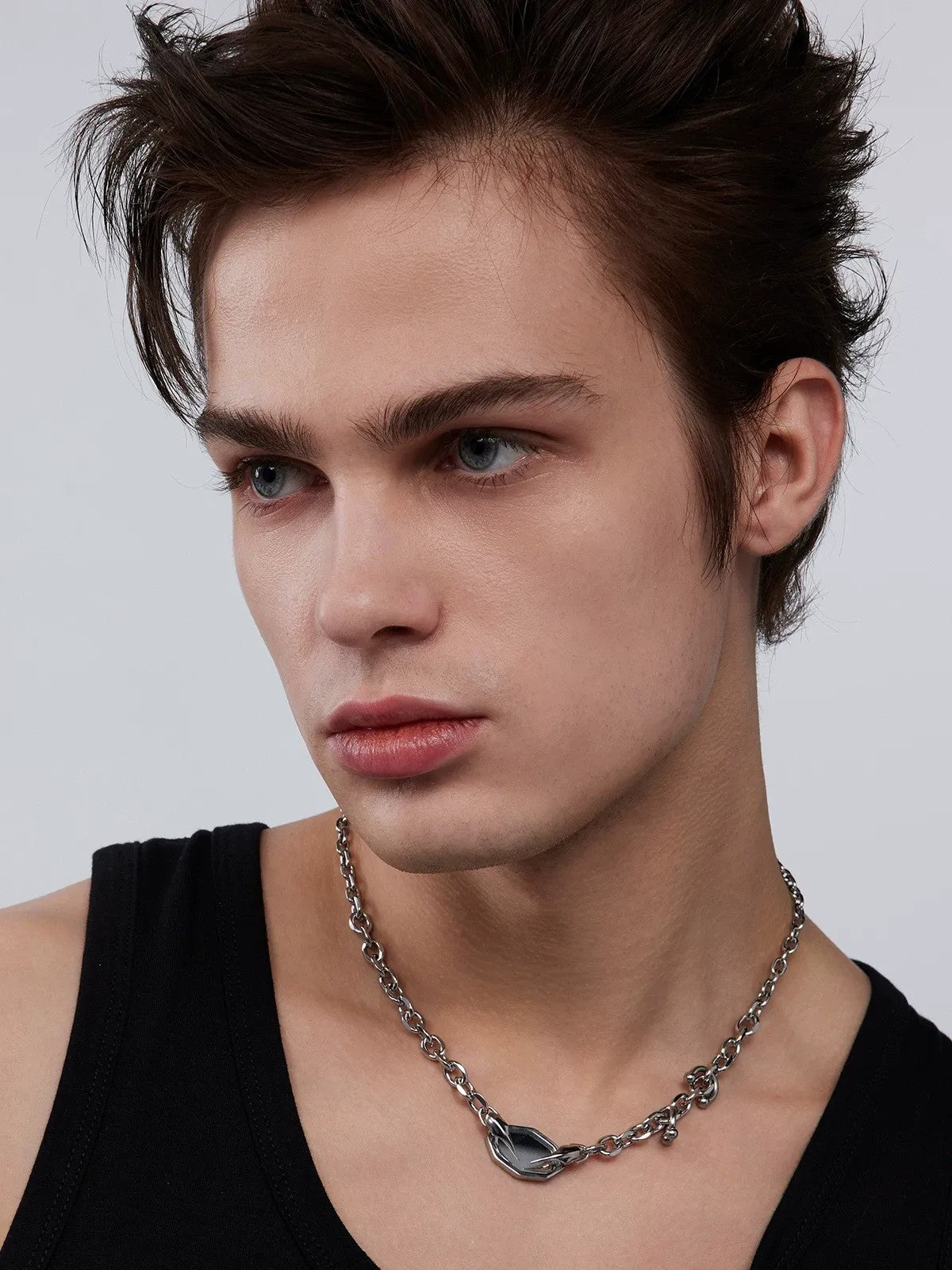 BLACKHEAD Panic Mirror Pendant Necklace in Silver - On Male Model