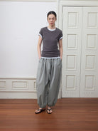 Random Piece Lightweight Cotton Blend Crewneck T Shirt in Gray - On Female Model