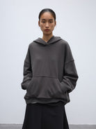 Random Piece Cotton Blend Drop Shoulder Hoodie in Gray - On Female Model