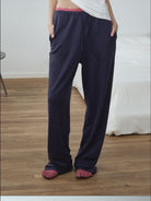 RARELY ALIKE Lace Waistband Adjustable Joggers in Navy Blue - On Female Model