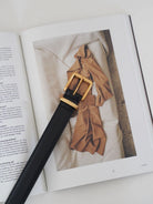 PANLULUPAN Full Grain Leather Square Buckle Belt in Black - Lifestyle