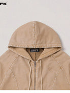 SMFK Washed Cotton Zip Up Hoodie in Beige - Detail