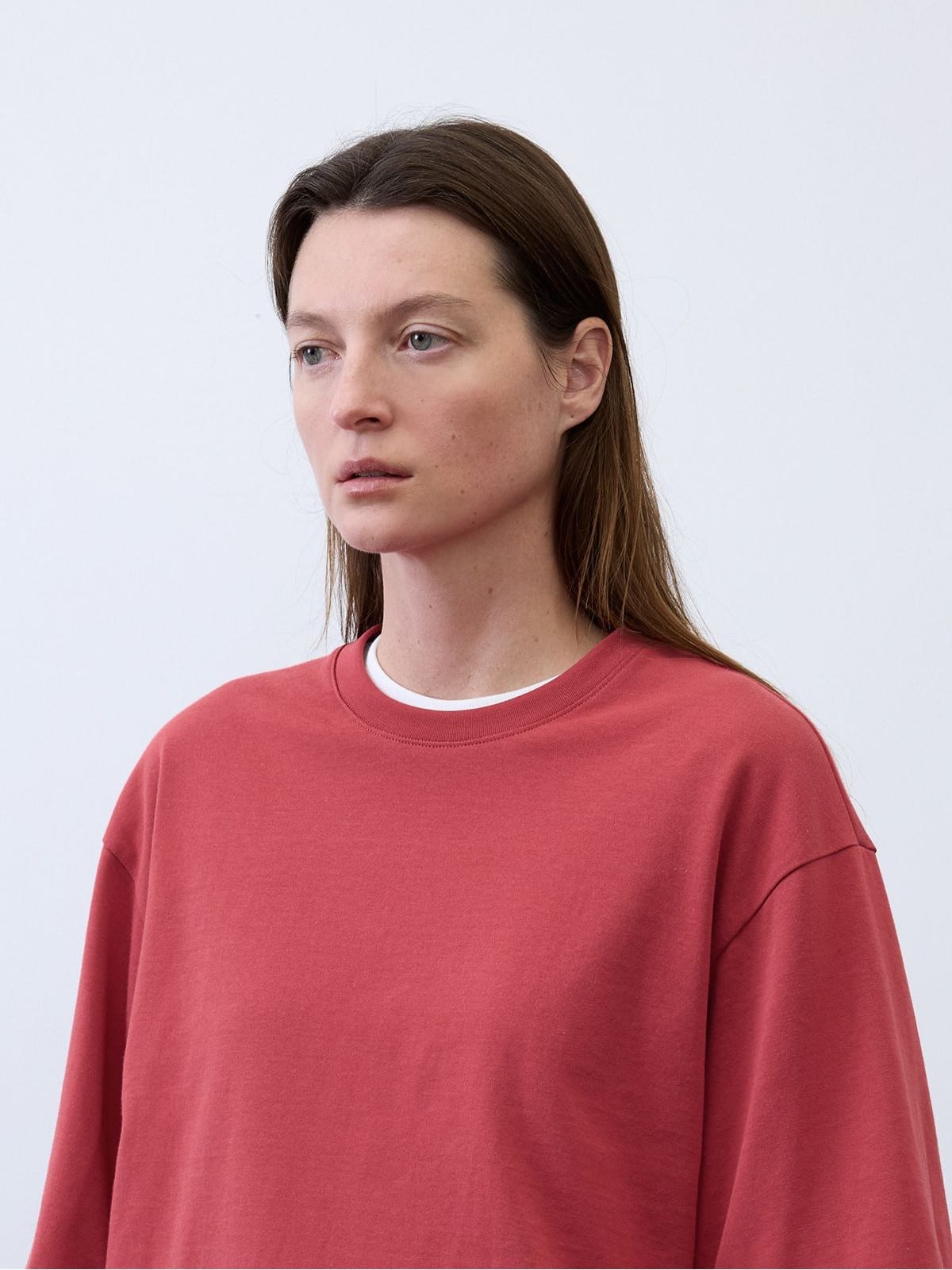 Random Piece Cotton Drop Shoulder T Shirt in Red - On Female Model