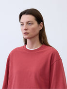 Random Piece Cotton Drop Shoulder T Shirt in Red - On Female Model