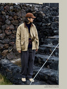 USAGE Heavyweight Cotton Canvas Barn Jacket in Beige - On Male Model