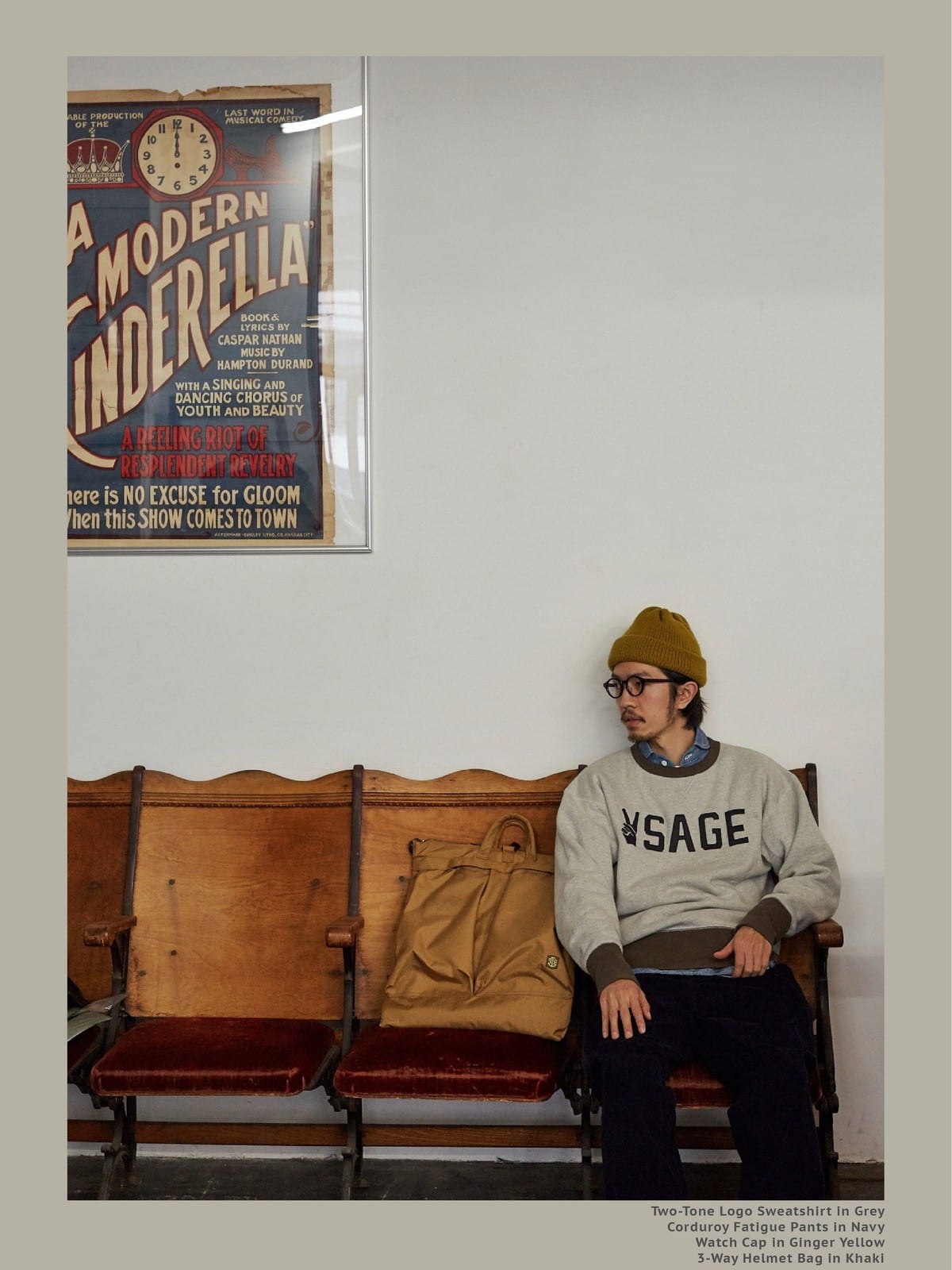 USAGE Graphic Two Tone Cotton Sweatshirt in Gray - On Male Model