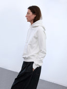 Random Piece Cotton Lyocell Cropped Hoodie in White - On Female Model