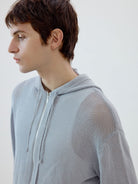 SIMPLE PROJECT Washi Paper Yarn Zip Up Hoodie in Sky Blue - On Male Model