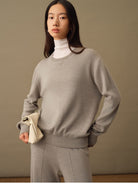 TEASEL Merino Wool Crewneck Sweatshirt in Gray - On Female Model