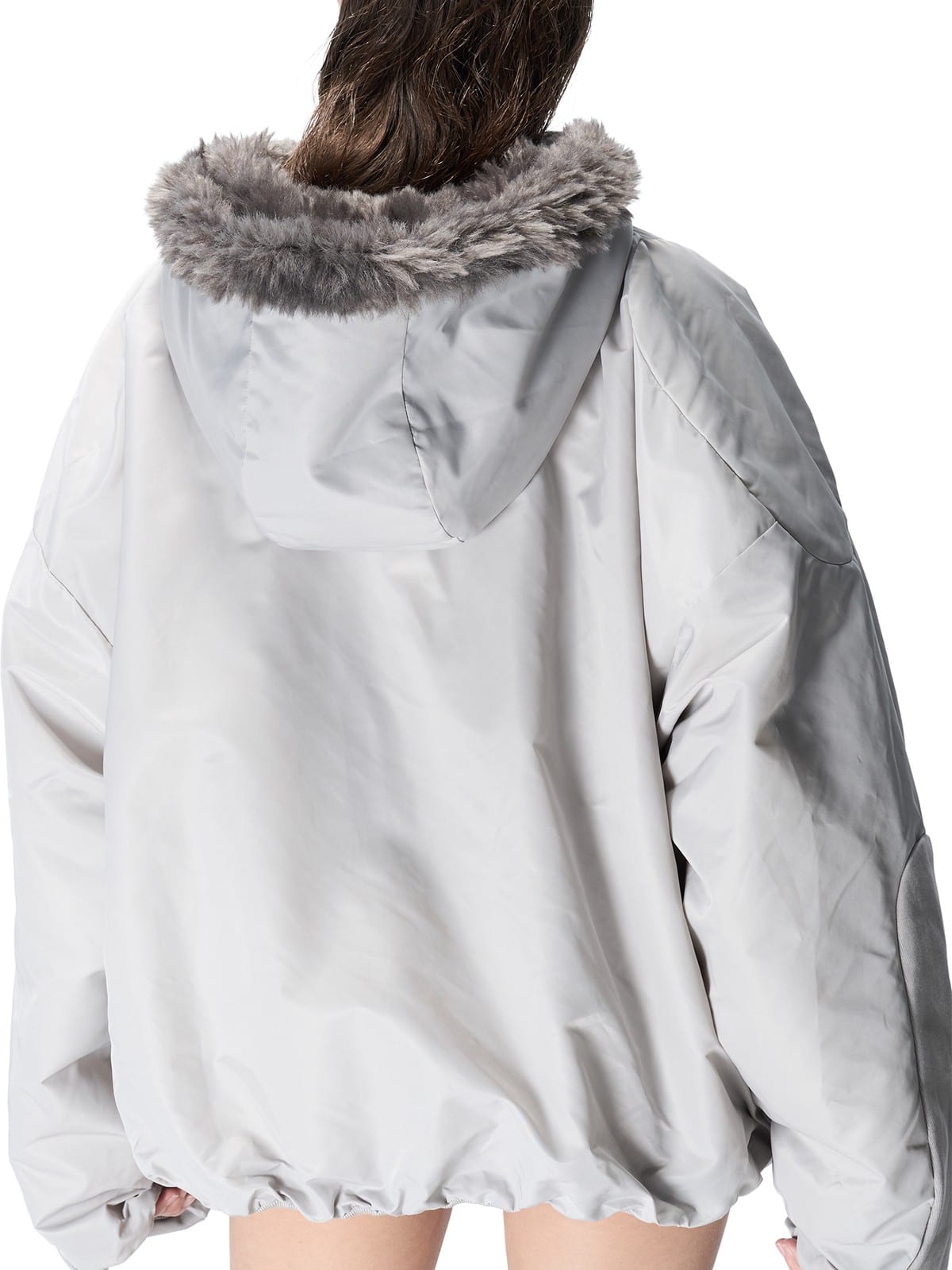 D5ove Fur Trim Hooded Padded Pullover in Gray - On Model
