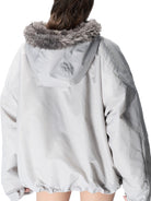 D5ove Fur Trim Hooded Padded Pullover in Gray - On Model
