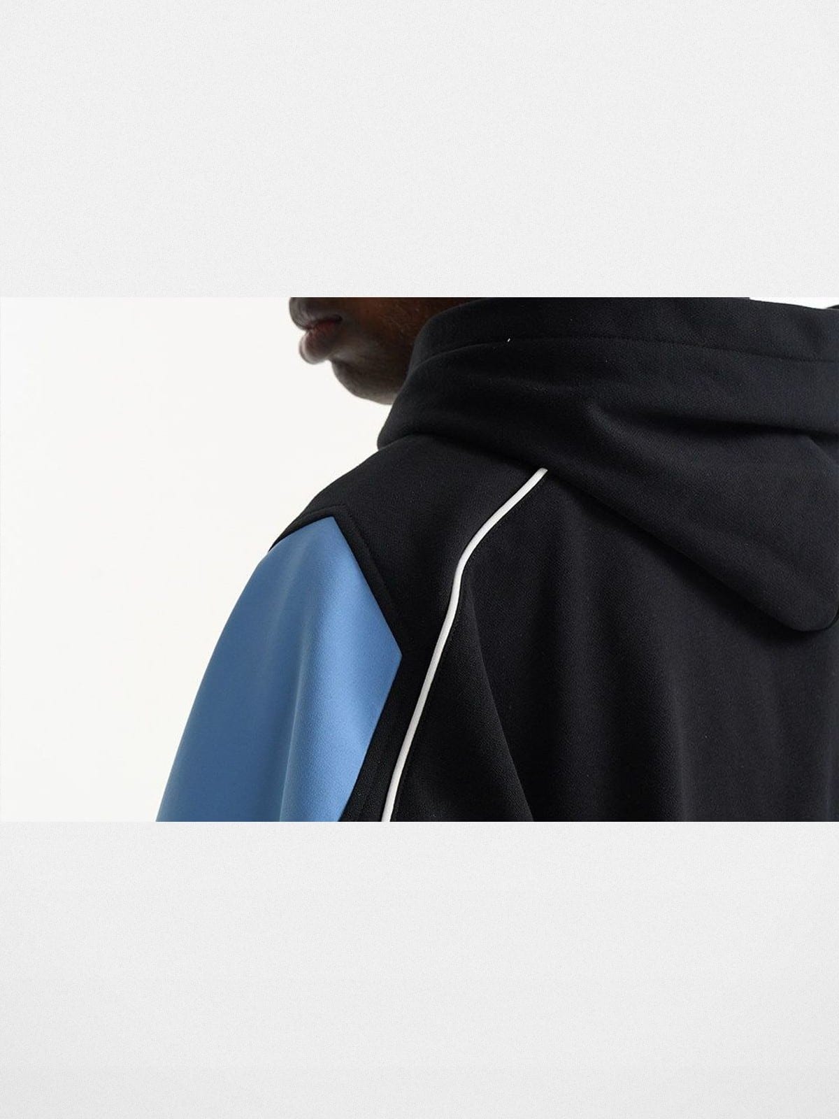 BLINDNOPLAN Color Blocked Hooded Track Jacket in Black - On Male Model