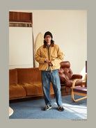 USAGE Corduroy Collar Cotton Fishing Jacket in Beige - On Male Model