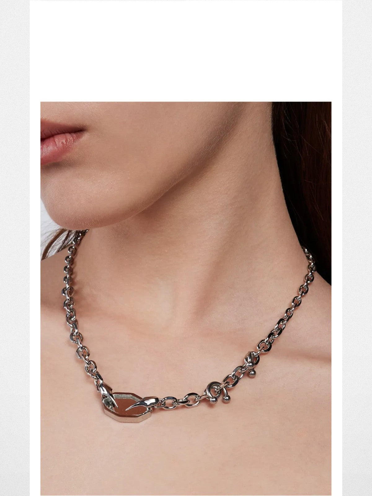 BLACKHEAD Panic Mirror Pendant Necklace in Silver - On Female Model
