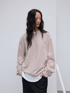 Random Piece Cotton Kapok Blend Crewneck Sweatshirt in Pink - On Female Model
