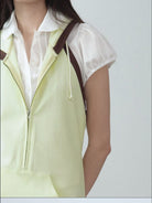 RARELY ALIKE Hooded Half Zip Sweatshirt Dress in Yellow - On Female Model