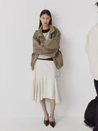 Random Piece Triacetate Blend Jacket With Stowable Hood in Beige - On Female Model