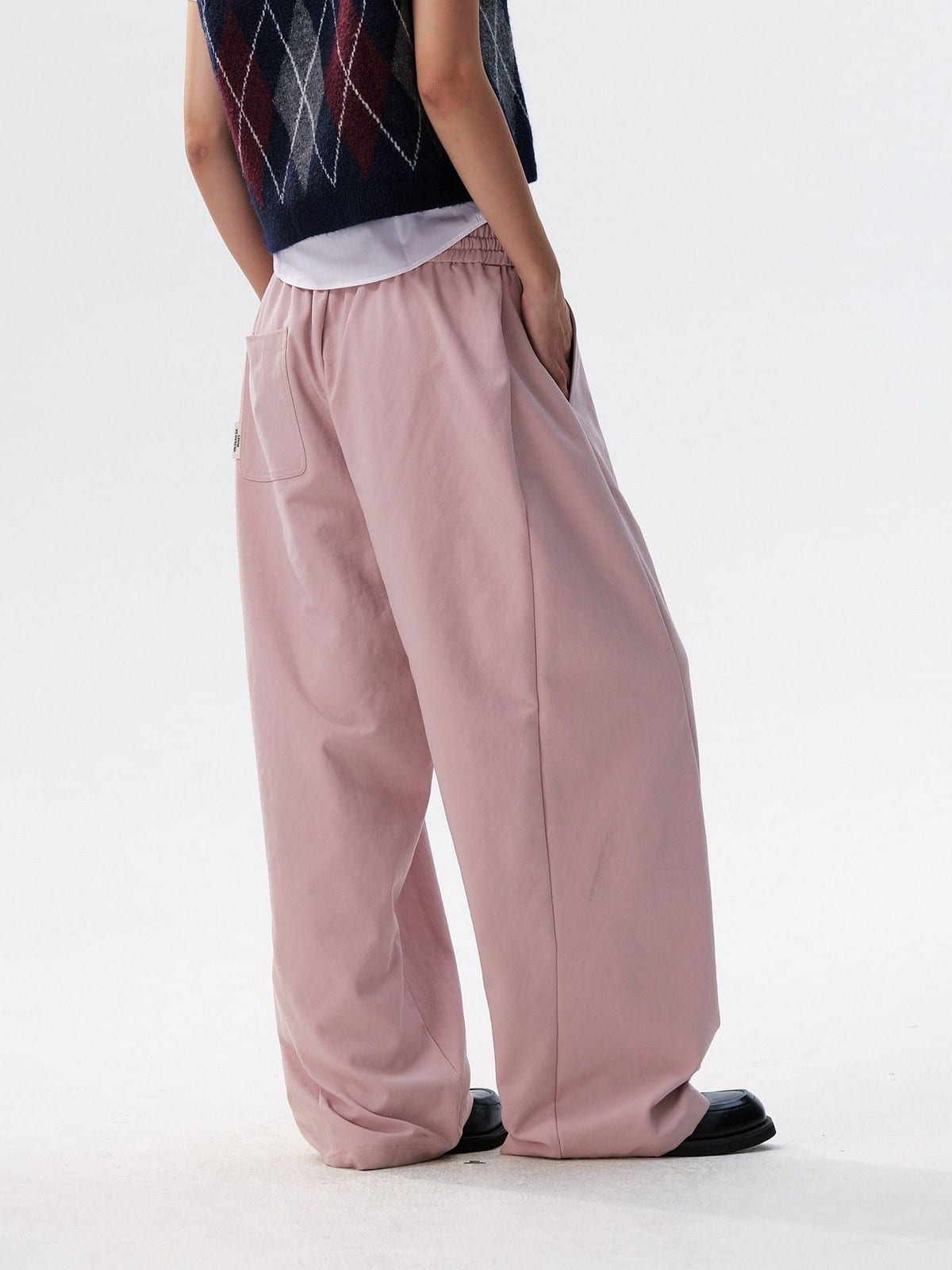 MEDM Spliced Drawstring Wide Leg Trousers in Pink - On Model
