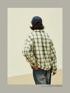 USAGE Gradient Plaid Cotton Blouson in Off-White - On Model