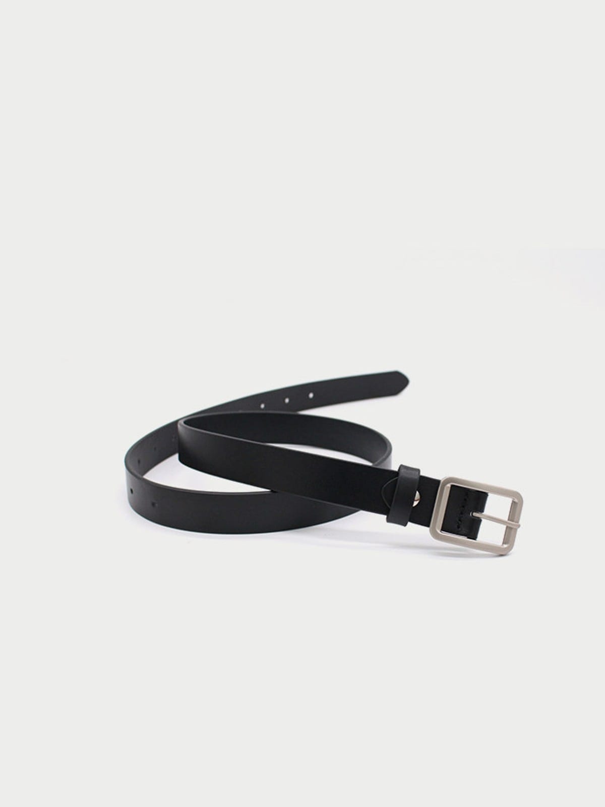 PANLULUPAN Matte Silver Buckle Cowhide Belt in Black